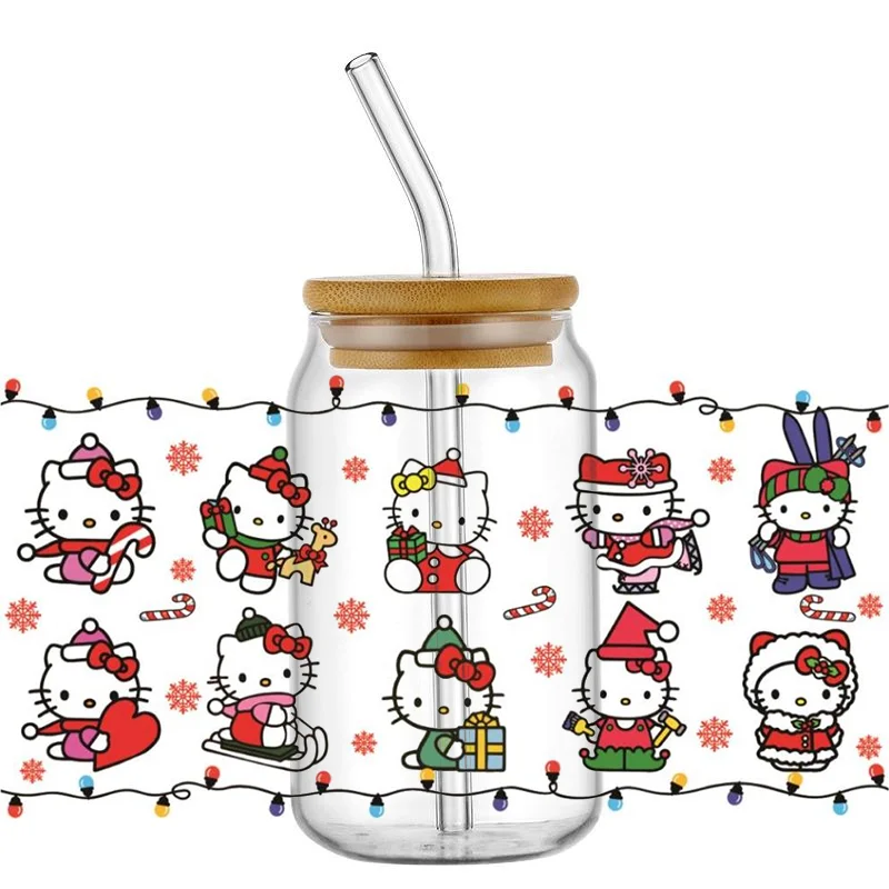 

Miniso Cartoon cat 16oz UV DTF Cup Wraps Transfer Sticker Glass Libbey Can Bottle Selfadhesive Washable DIY