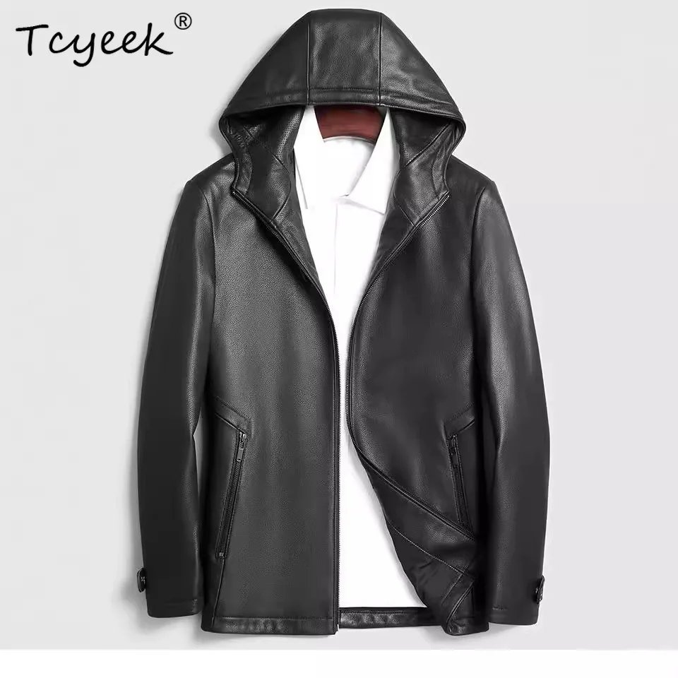 

Tcyeek 100% Real Leather Jacket Men Clothing Spring Autumn Mens Coats Casual Hoodie Goatskin Coat Black Trendy Jaqueta De Couro