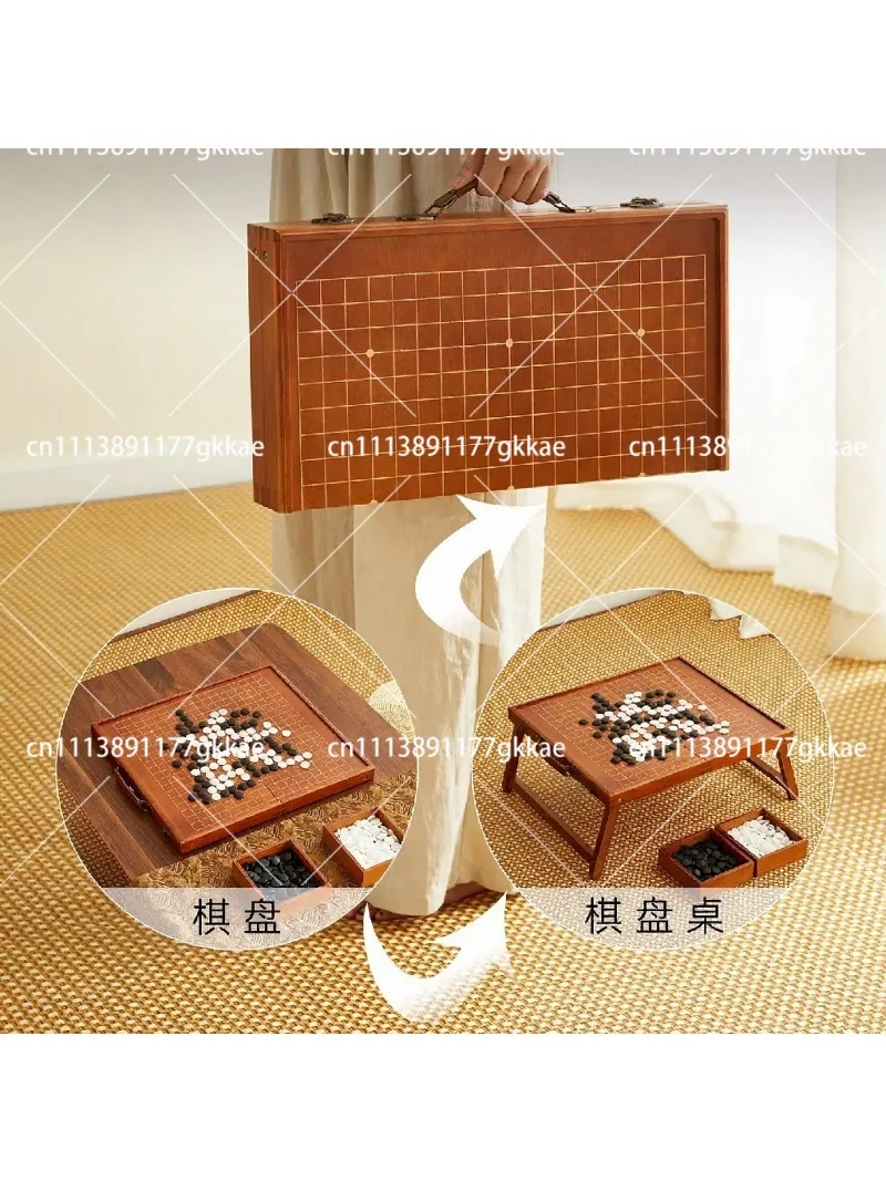 Foldable Solid Wood 2-in-1 Go Gomoku Board Game Set for Outdoor Party Tabletop