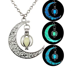 Luminous Necklace Night Fluorescence Glowing Hollow Cage Moon Star Planet Pendant Glow In The Dark Necklace for Halloween Gift