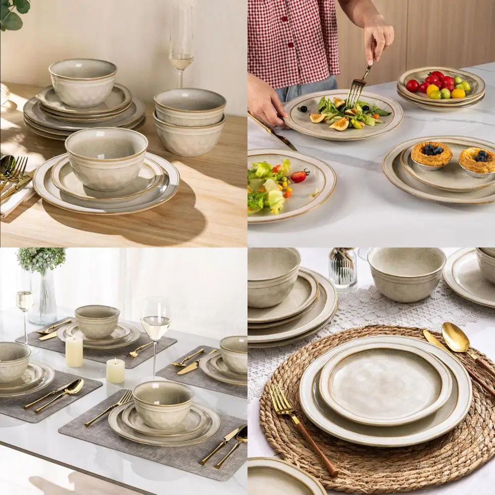 

Наборы керамической посуды, каменные посуды ручной работы с реактивной глазурью, наборы тарелок и мисок, устойчивые к чипам и трещинам. | посудомоечная машина и микрова