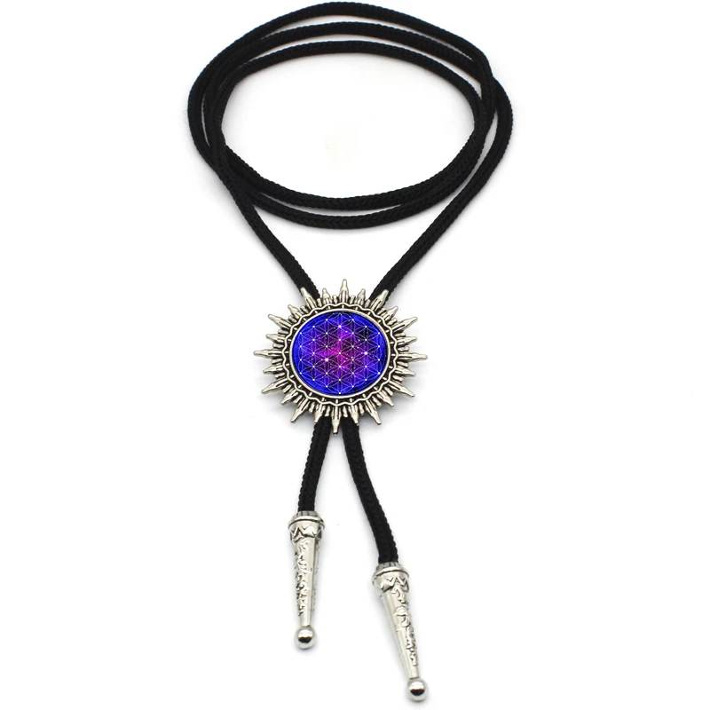 BOLO-0017 New Arrival Flower of Life Bolo Tie Handmade Glass Dome Om Yoga Chakra Pendant Mandala Sacred Geometry Neck Tie