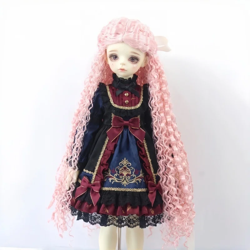 JD802 Fashion Extremely Long Iorn Perm Curly Back Tie with Bow Knot Synthetic Mohair BJD Wig YOSD MSD SD Doll Accessories