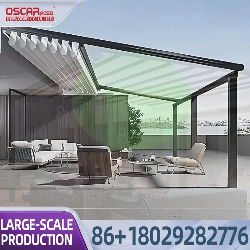 Outdoor Sun Shading Motorized Retractable Awning Sliding Roof for Terrace Backyard Garden Retractable Canopy Pergola