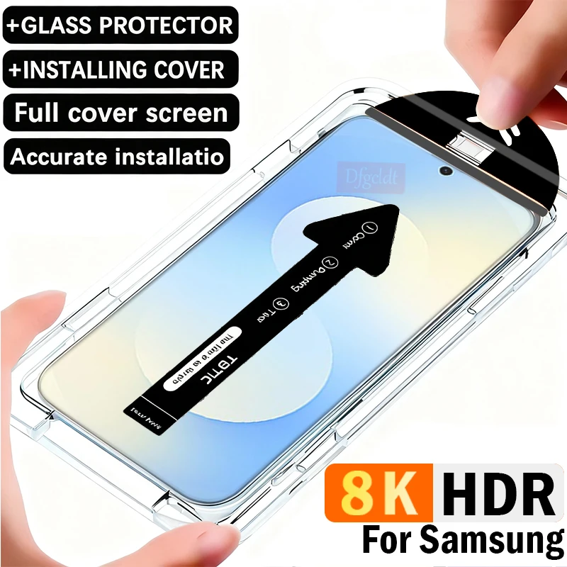 

Закаленное стекло с автоматической установкой 8K без пыли для Samsung Galaxy S24 S23 S20 FE A17 A07 A26 A16 A06 A05 A05S Защитные пленки для экрана