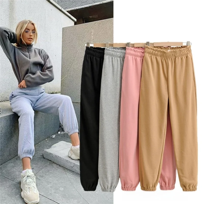 Taille haute confortable femmes Sport pantalon élastique automne hiver sarouel coton rue Sle pantalons longs avec kets