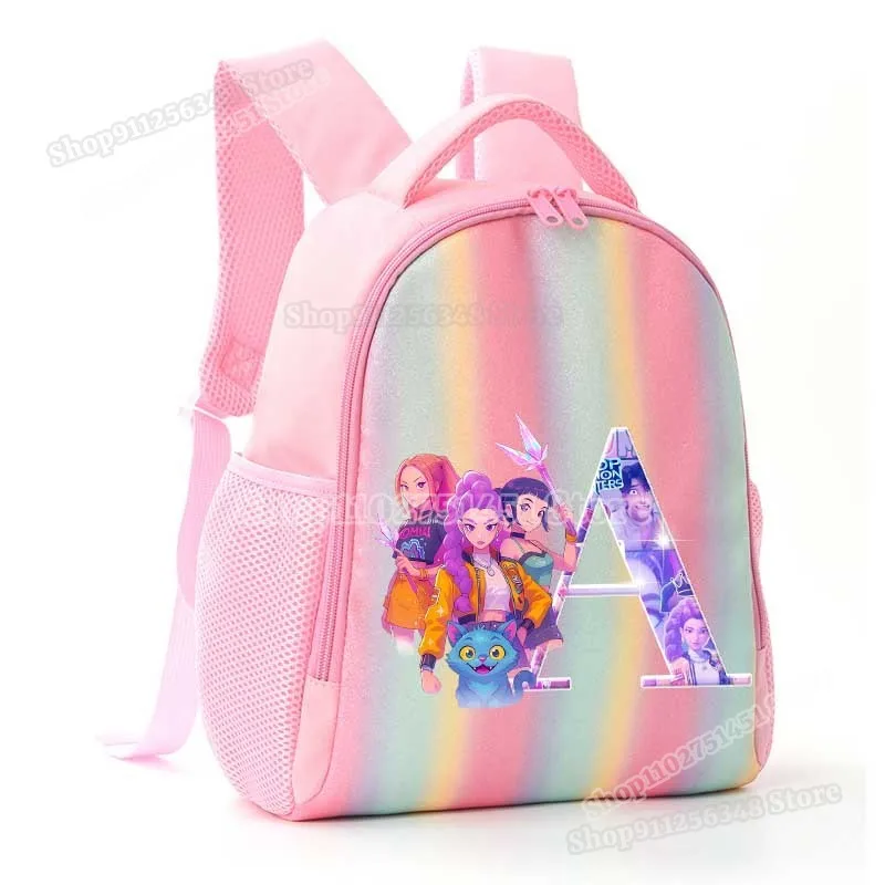 Anime K-pop Demon Hunters Letter A-Z Print Kids Backpack Girls Lightweight Casual School Back Pack Rainbow Color Mochilas Gifts