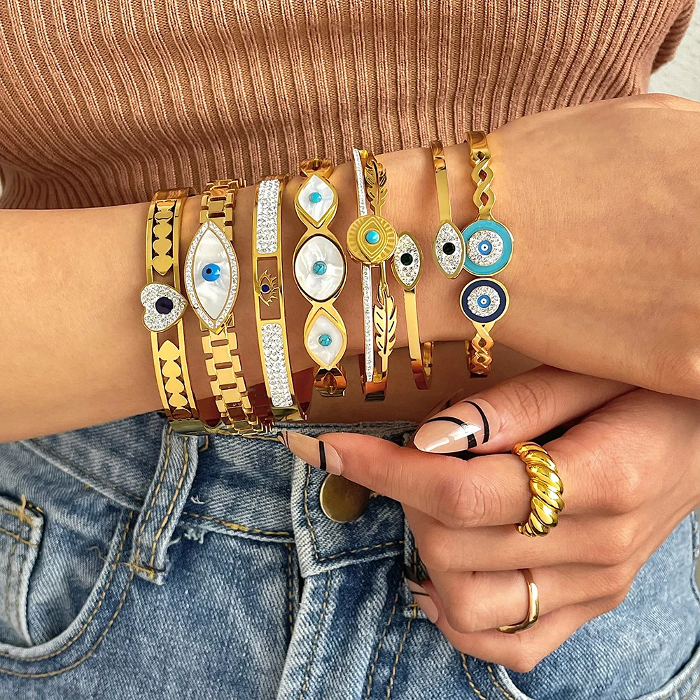 Bransoletka Evil Eye Wykwintna bransoletka ze stali nierdzewnej Hollow Evil Eye Dekoracyjna bransoletka z zawieszkami z dżetów
