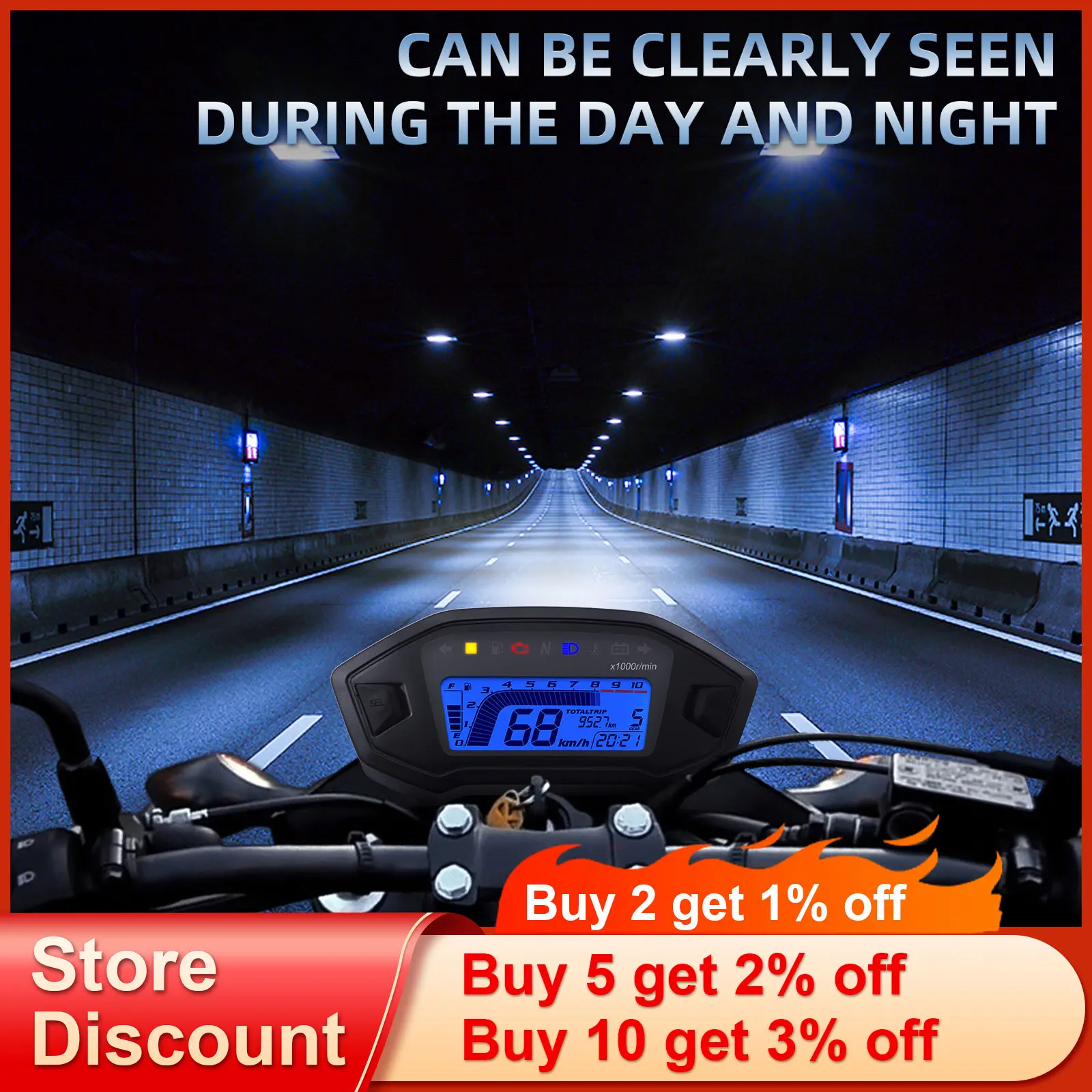 AD Motorcycle Instrument + Sensor Tachometer 10000 RPM Meter Dashboard Odometer KMH Speedometer With Alarm For KAWASAKI