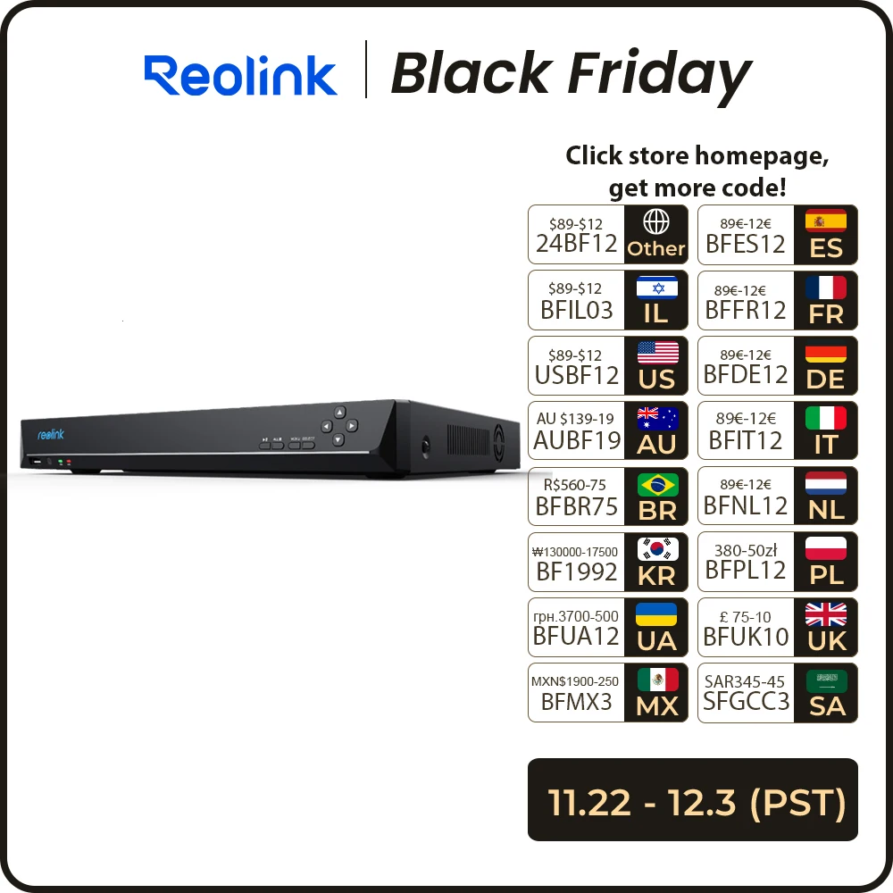 Reolink 16CH Surveillance System 4K 12MP PoE NVR Network Video Recorder 4TB HDD Human/Car Detection for 8MP Security IP Cameras