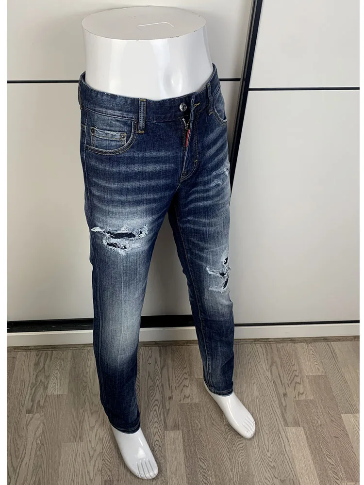 

Мужские джинсы Slim Fit Straight Leg 26 Seasons New D2, темно-синие, с нашивками, молодежные, городские, повседневные, длинные брюки