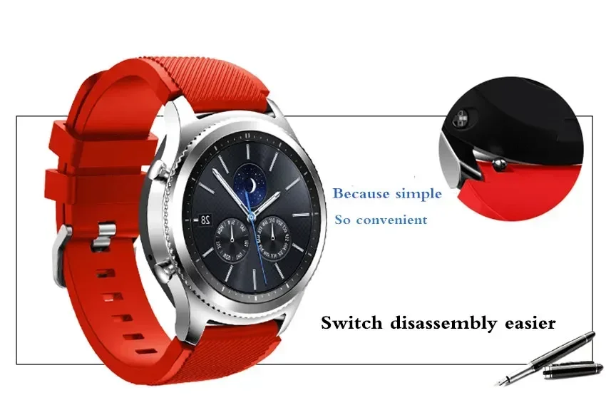 20-mm- und 22-mm-Armband für Samsung Galaxy Watch 5/6/4/3/46 mm/Active 2/Gear S3 Frontier/Sport, Silikonarmband, Huawei GT 4/3/2/2E. – Detail 3