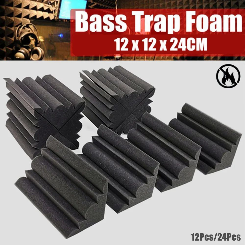 12/24Pcs 12x12x24cm Bass Traps Acoustic Foam Soundproof Foam Panel High Density Sound Absorption Studio Corner Foam