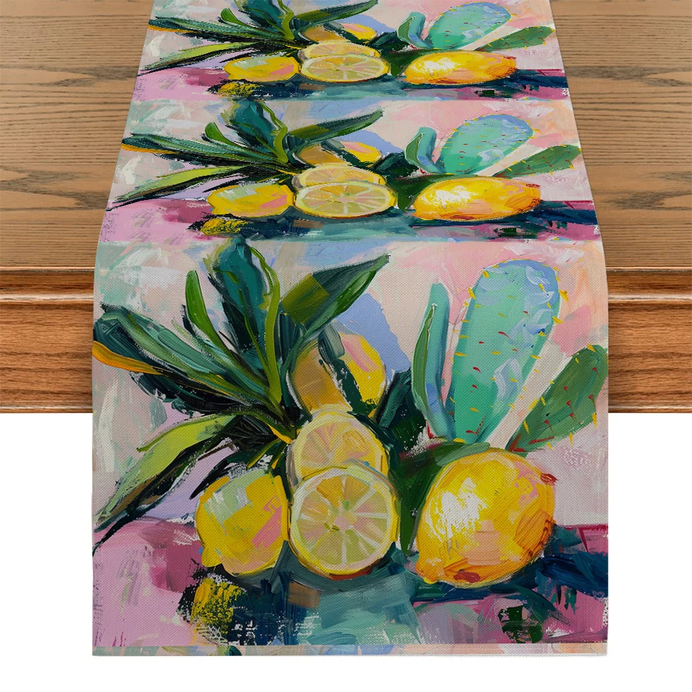 Watercolor Lemon Cactus Table Runner Home Wedding Centerpieces Decoration Party Table Runners Dining Long Cloth