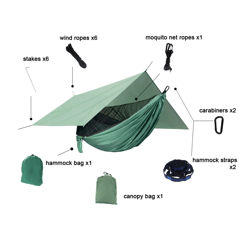 Portable Nylon Camping Hammock with Mosquito Net and  290*290cm Waterproof Rain Fly Canopy Tarp  for Outdoor Sleeping