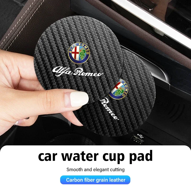 Hub Caps 2Pcs Car Coasters Water Cup Holder Pads Anti Slip Accessories For Alfa Romeo GT Stelvio F1 Brera Volante Tonale Gloria view 2