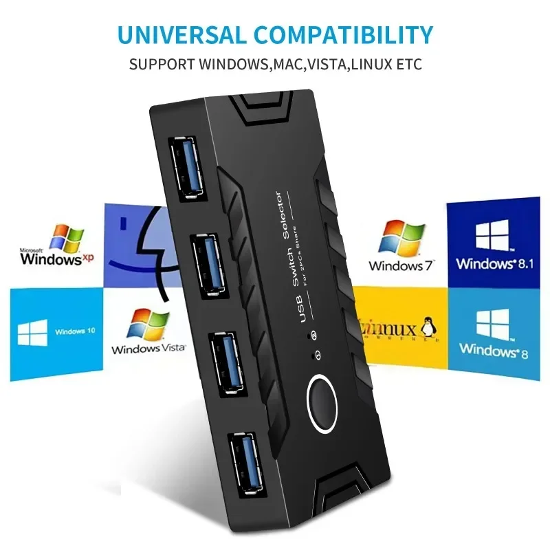USB KVM Switch USB 3.0 2.0 Switcher KVM Switch for Windows10 PC Keyboard Mouse Printer 2 PCs Sharing 4 Devices USB Switch