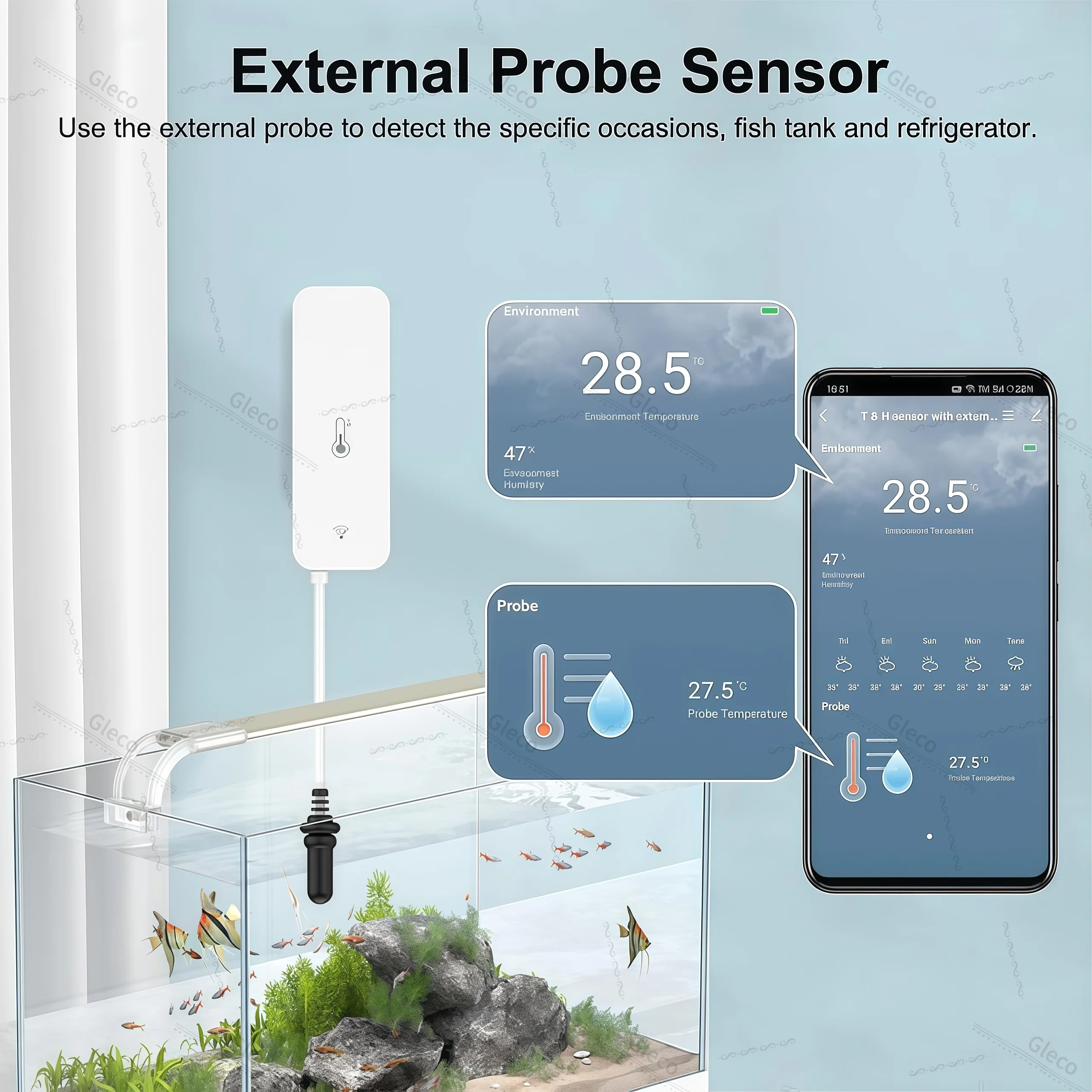 Tuya Wifi مستشعر درجة الحرارة والرطوبة مع مسبار خارجي مقياس رطوبة الحياة الذكية مراقبة التطبيق للنباتات حوض السمك النبيذ
