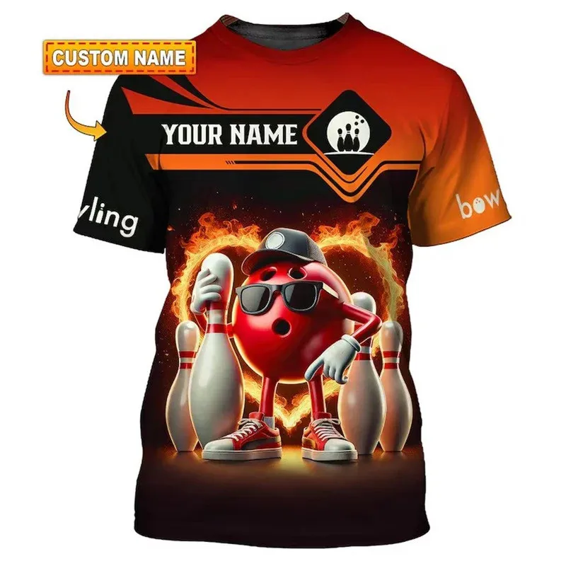 1 Piece Custom Your Picture Custom Name Bowling Funny T-Shirt For Men Cool DIY Personality Print Design Short Sleeve T Shirts Sk