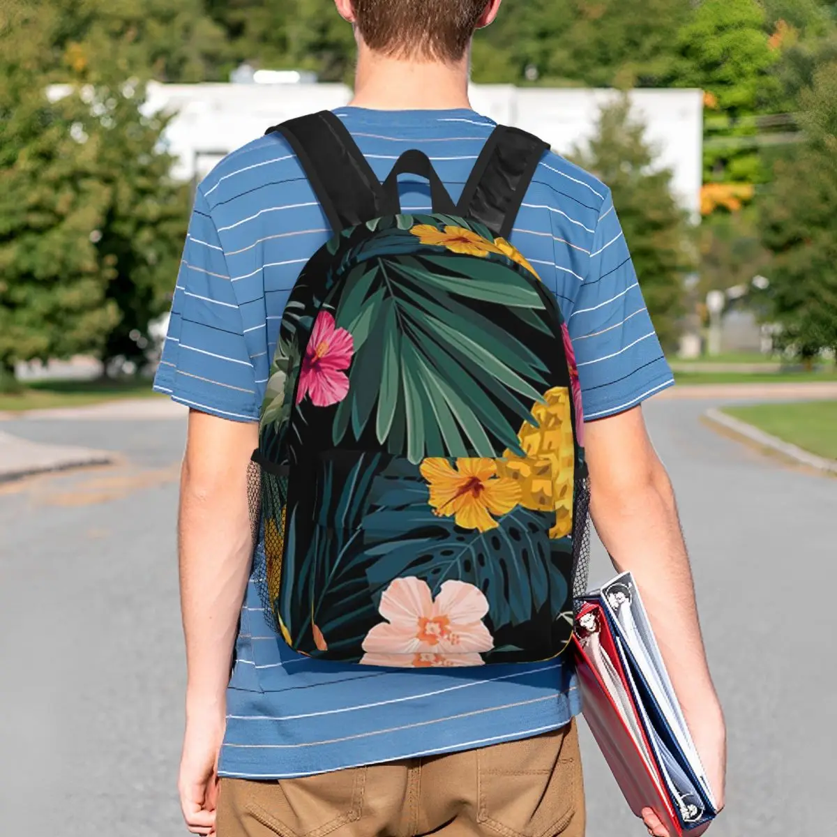 Tropical Hawaiian Pineapple Flowers Backpack Student BookBag Kids School Bag Computer Shoulder Bags for Boys Girls