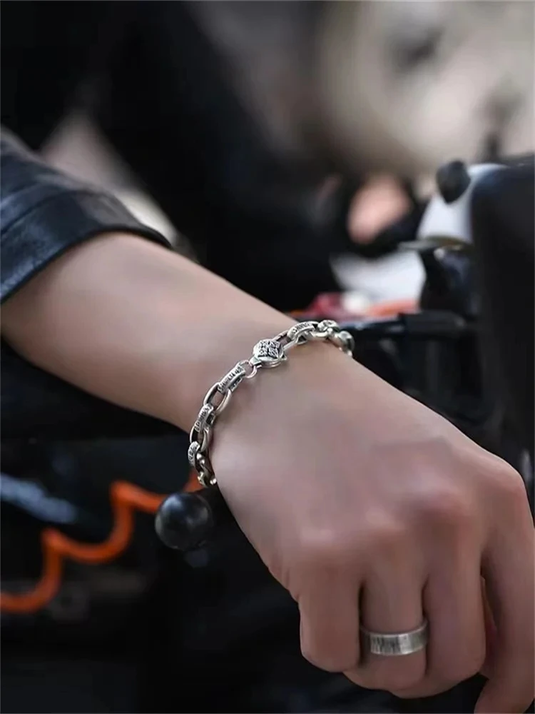 New S925 Sterling Silver Bracelet Retro Luxury Simple Bracelet Men and Women Fashion Silver Chain Jewelry Couple Gift Wholesale
