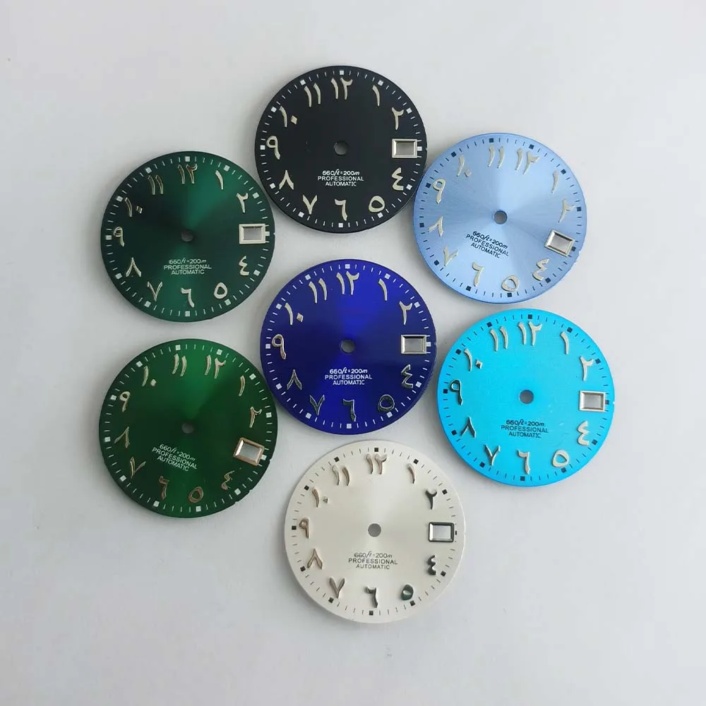 NH35's new S dial watch accessory 28.5mm literally with hands, Arabic silver studs, sunray luster