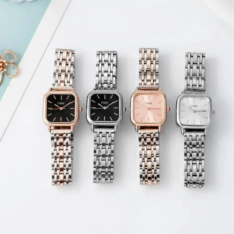 Montre-bracelet à quartz carrée en acier inoxydable pour femme, montres argentées pour femme, mode, 2024