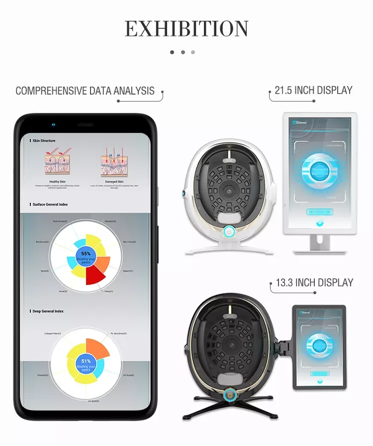 Cuidados com a pele Máquina Analisador Facial, 8 Spectra Portable Testing, Inglês Detector, Face Camera Analysis, Upgrades, 3D, Novo