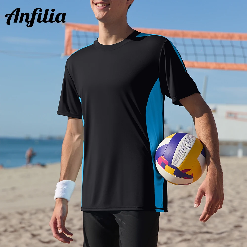 

Anfilia Mens Short Sleeve Rash Vest Quick Drying UPF 50+ Rash Guards Breathable Short Sleeve Stretchy T-Shirt