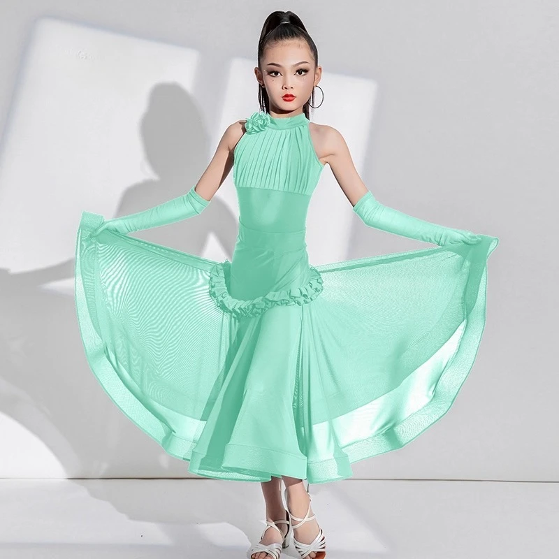 

New girls' practice clothes, national standard professional competition wear, large-sleeved performance dress, waltz dance skirt