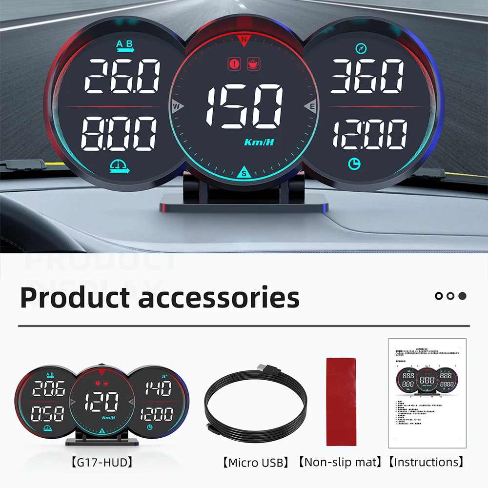 2023 New Multifunction GPS Heads Up Display LCD Speedometer + Slope Meter With Overspeed Diagnotstic Water Oil Temp Alarm