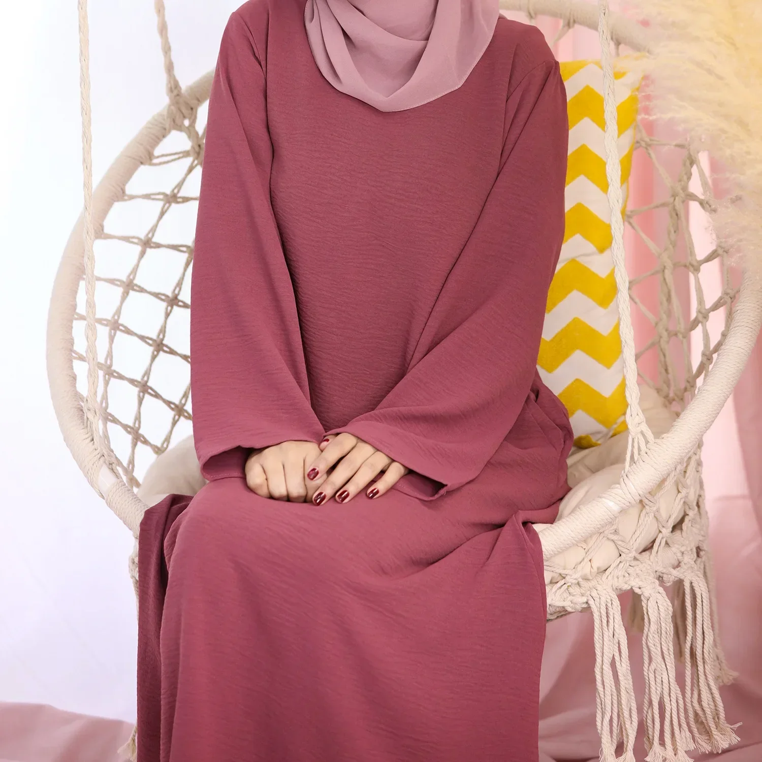Colorful Under Abaya Dress for Women Crepe Abayas Muslim Dresses Dubai Turkey Ramadan Eid Islamic Modest Clothes Kaftan Robe