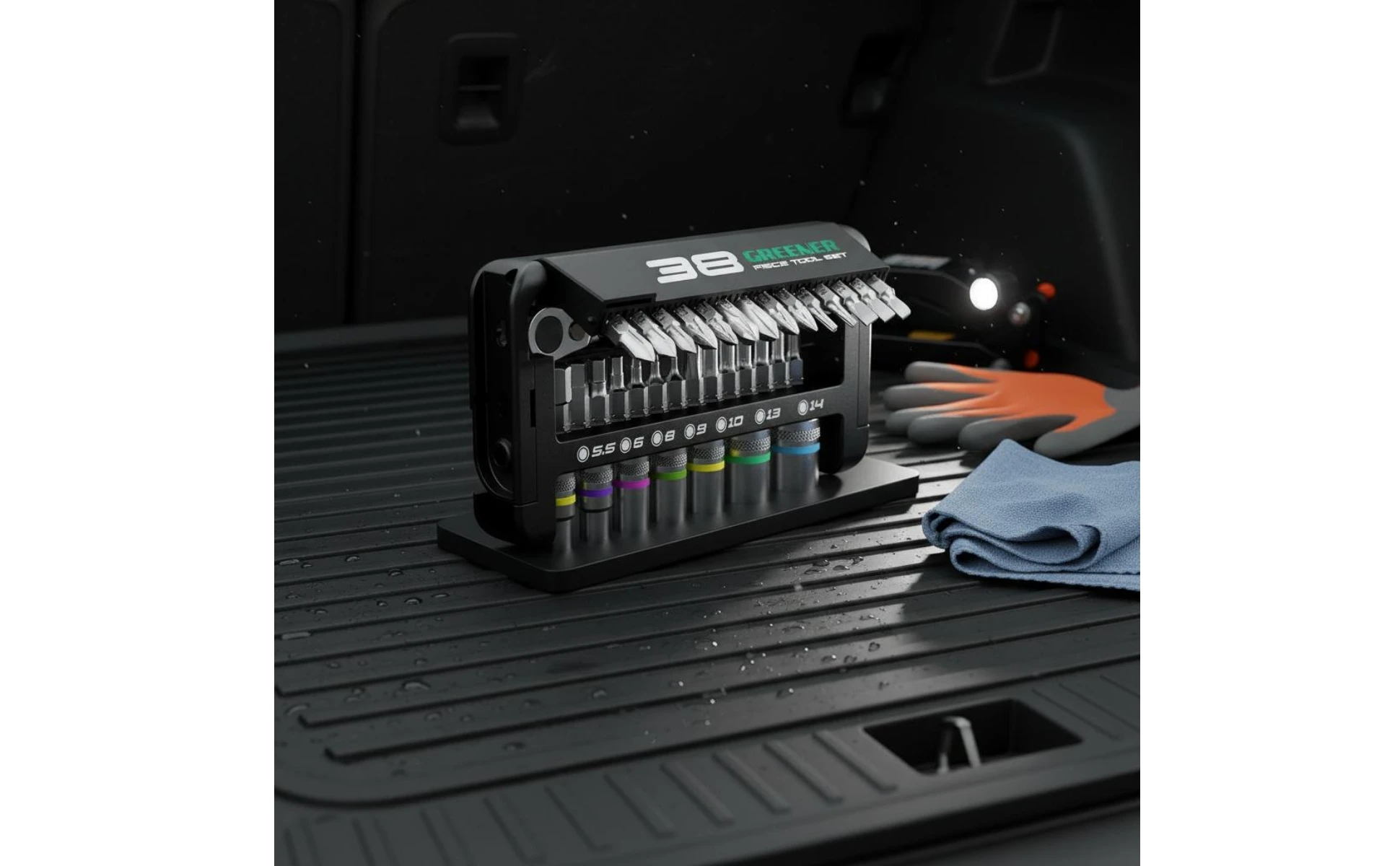 38-teiliger Ratschenschlüssel-Satz aus Chrom-Vanadium-Stahl, Schnellratschenschlüssel-Set, Auto-Reparatur-Werkzeugset mit Verlängerungsstangen – Detail 1