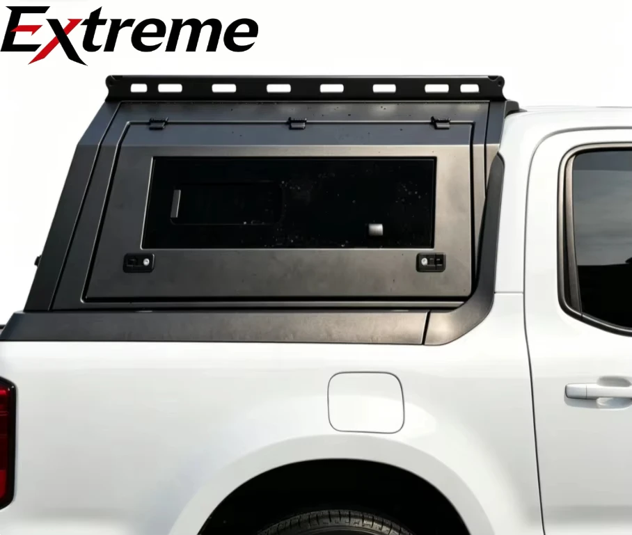 Extreme:Steel Pickup Truck Bed Caps Camper Shell Waterproof Hardtop Hinged Locking Canopy for 2023 Ford Maverick Side Windows