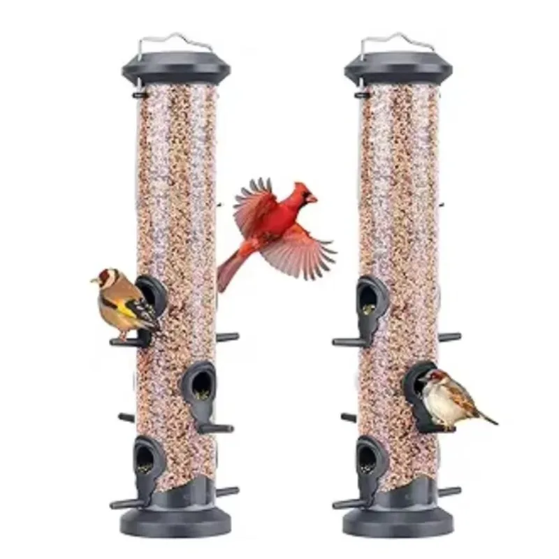 

Environmentally-friendly Tube Feeders with 6 Feeding Ports Weatherproof Plastic Tube Feeder with Steel Hanger for Wild Birds