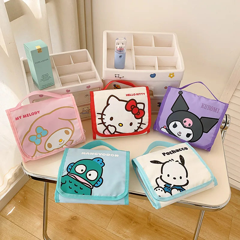 Anime Cartoon Sanrio Hello Kitty Cinnamoroll Kuromi Foldable Cosmetic Bag Large Capacity Storage Bag Cosmetic Bag Gifts