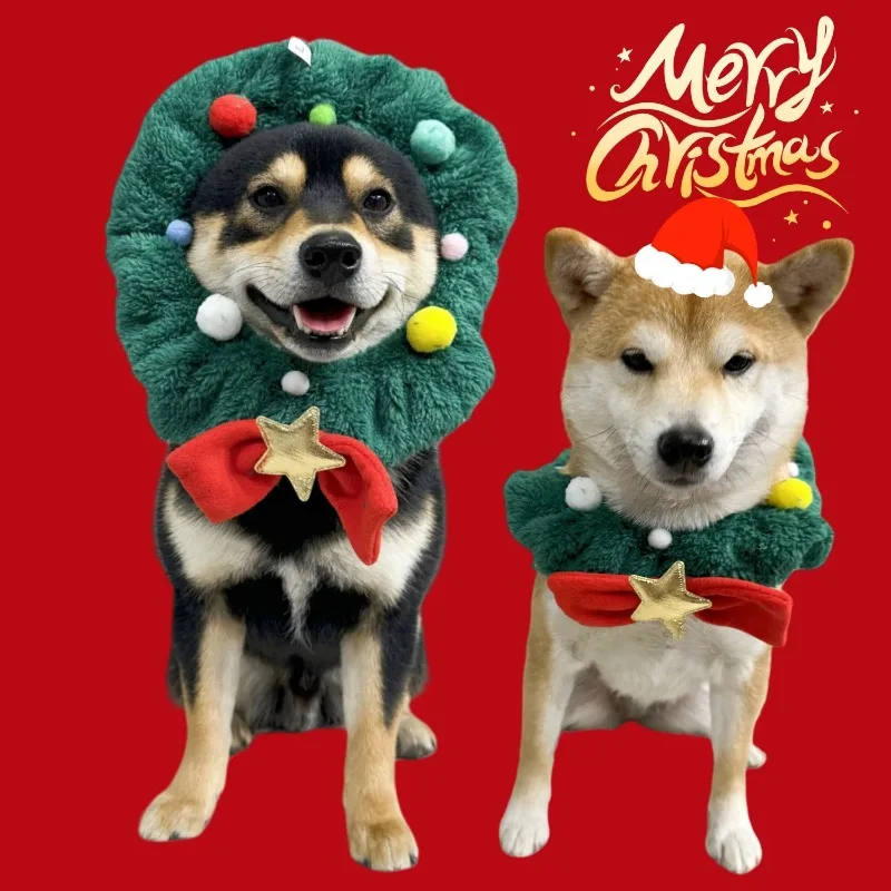 Christmas Festival Pet Dress Up Kit Bib Collar Scarf Head Cover Costume Accessory for Dog Cat Holiday Party Scene Layout Dress