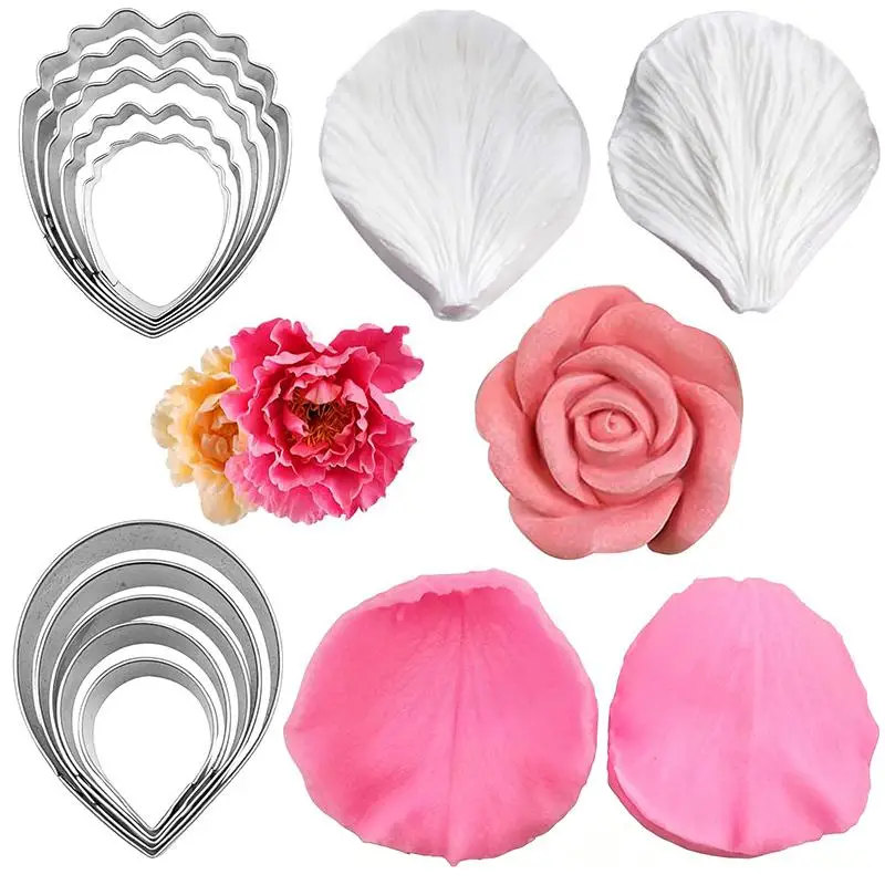 5/7Pcs Peony Veiner Silicone Molds and Flower Cutter Set for DIY Fondant Sugarcraft Cake Decorating Handmade Baking Projects