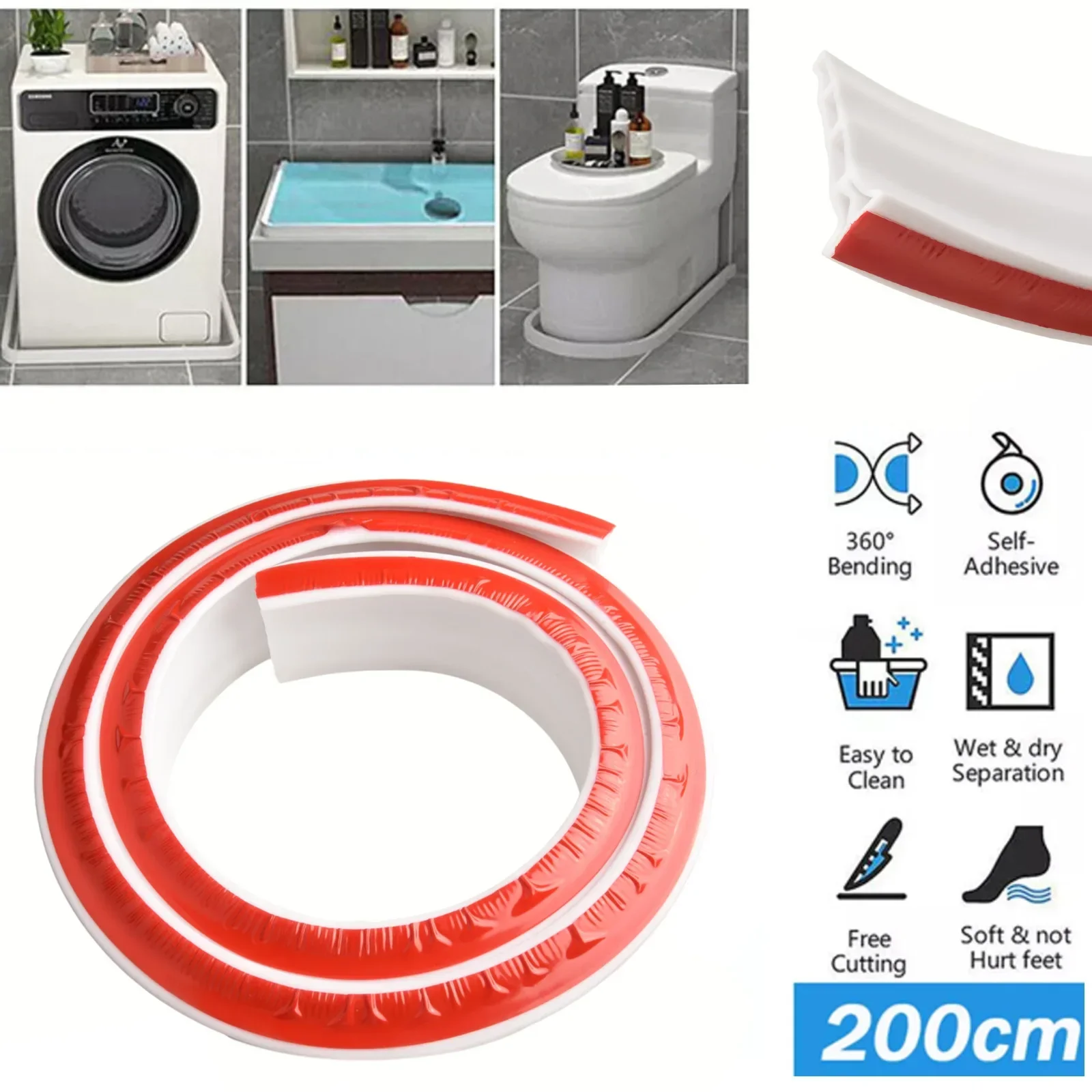 New Bendable Bathroom Water Stopper Shower Floor Wet Dry Separation Kitchen Sink Splashproof Blocker Water Dam 3.74 Inch Height