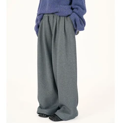 2026 Winter Women Wide Leg Straight Pants High Waist Cotton Blend Beige Pants Fashion Clothes Vintage Pants Female Trousers