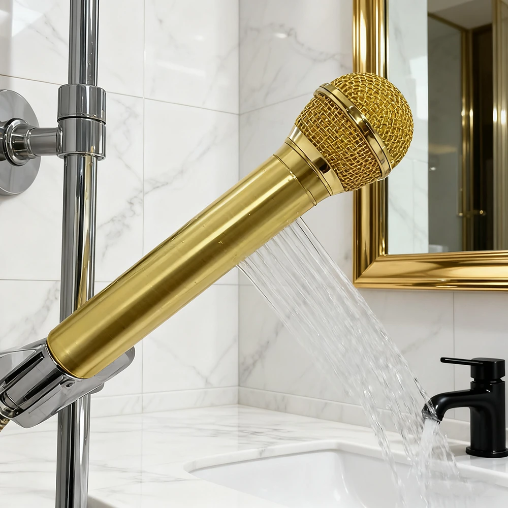 Singing Shower Head with Microphone Function Aluminum Handheld Showerhead Creative Bath Singing Toy for Kids Adults