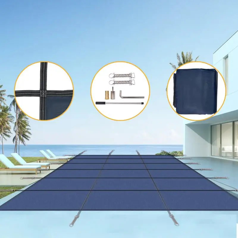 

Крышка для бассейна с защитой от Inground, прямоугольная зимняя однотонная сетчатая крышка 16x32 фута для бассейнов, тройная прошивка для прочности, оборудование