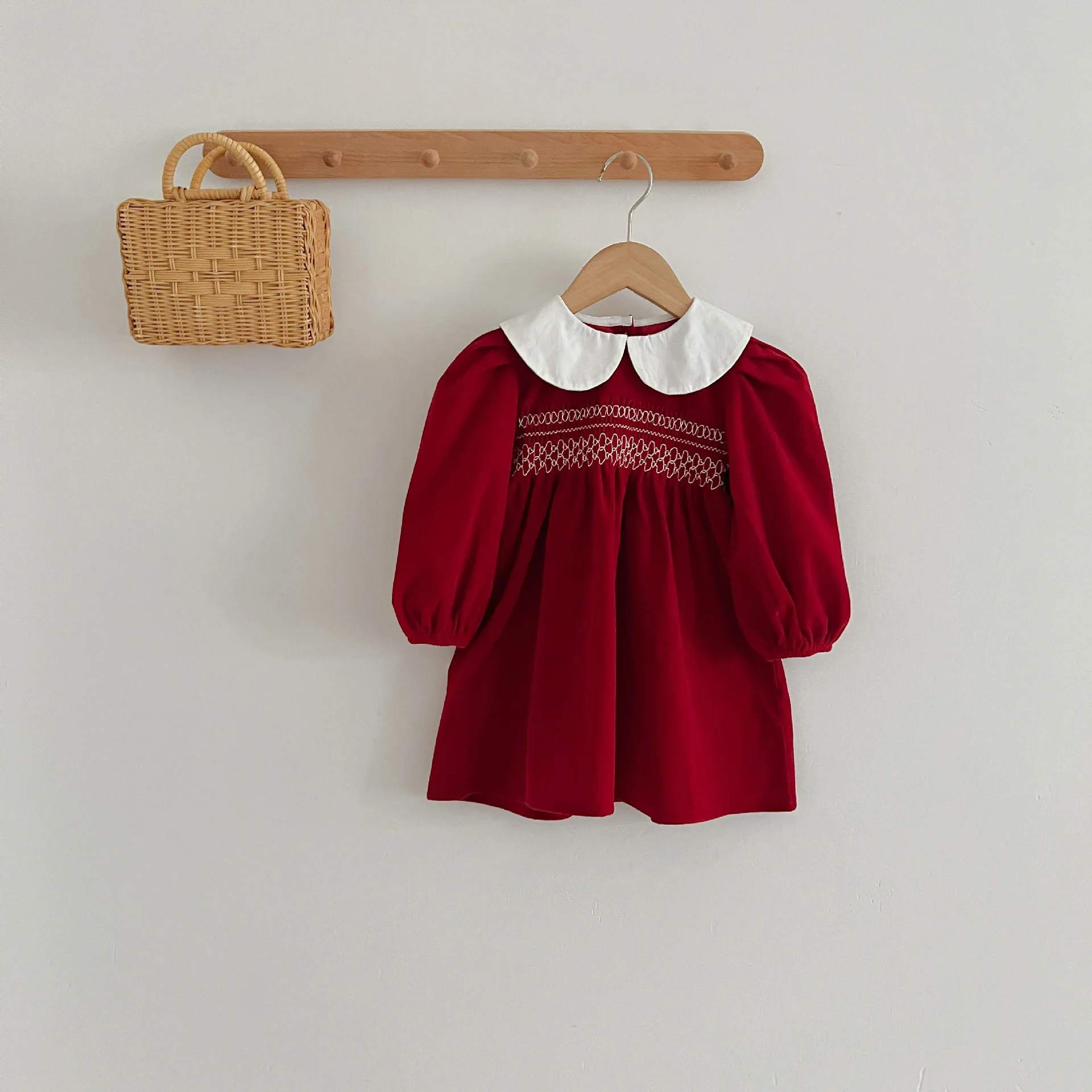 Infant Kinder Baby Mädchen Langarm Süße Einfarbig Schwestern Kleid Neugeborene Baby Mädchen Puppe Kragen Prinzessin Kleidung Strampler – Detail 7