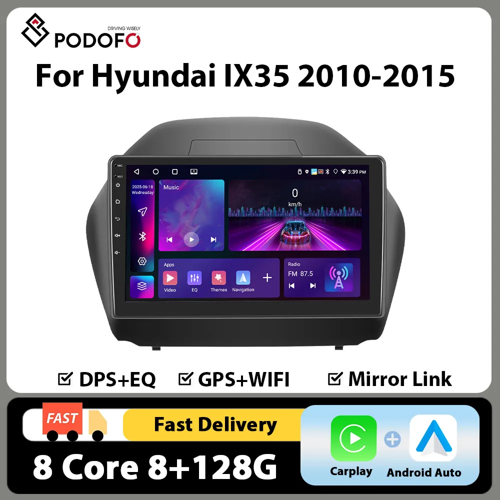 Podofo 10'' 8+128G 4G WIFI Autoradio für Hyundai IX35 2010-2015 Multimedia Autoradio Carplay Android Auto GPS BT RDS DSP FM