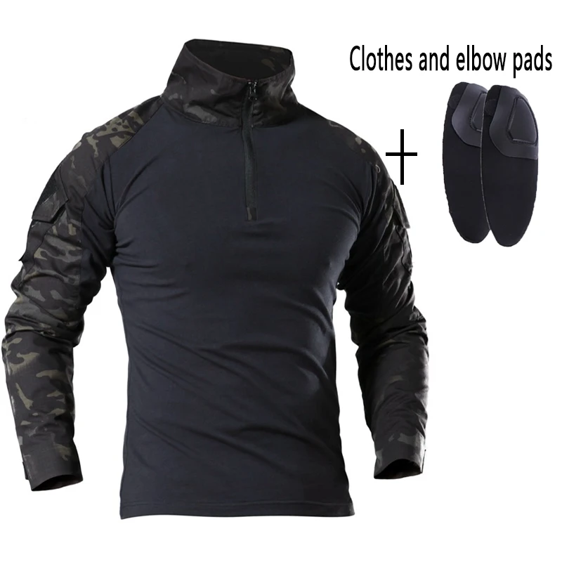 US Army Training Tactical Shirt Men Camping Hunting Cotton Combat Military Shirts Camoufalge Uniform Clothing With Elbow Pads