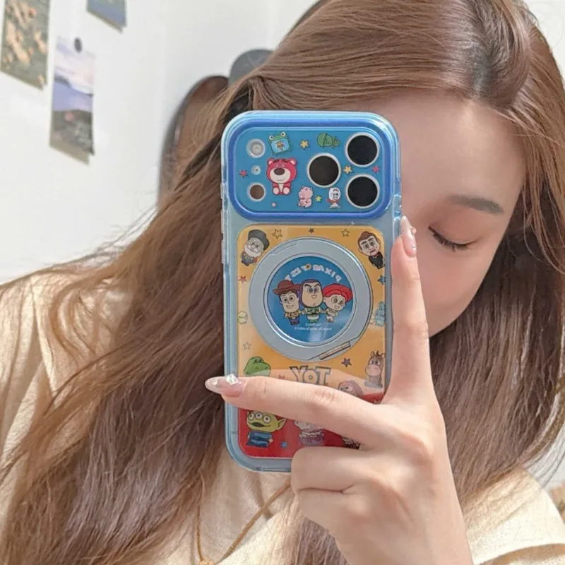 Cute Toy Story Phone Case for iPhone 17 16 15 Pro Max For Magnetic Ring Stand Shockproof TPU Full Camera Protection Back Cover