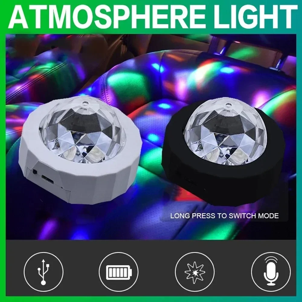 

Car Atmosphere Light: USB Rechargeable Voice-Controlled LED Stage DJ Light, Mini Disco Ball Christmas Music Rhythm Light.