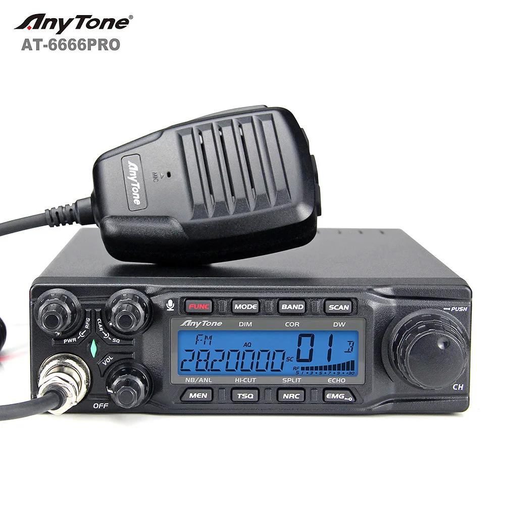 2024 Nowy Anytone AT-6666Pro 80W Wysoka moc 28.000-29.695MHz 10-metrowe radio CW/AM/FM/USB /LSB/PA Tryb 40CH Samochodowe radio mobilne