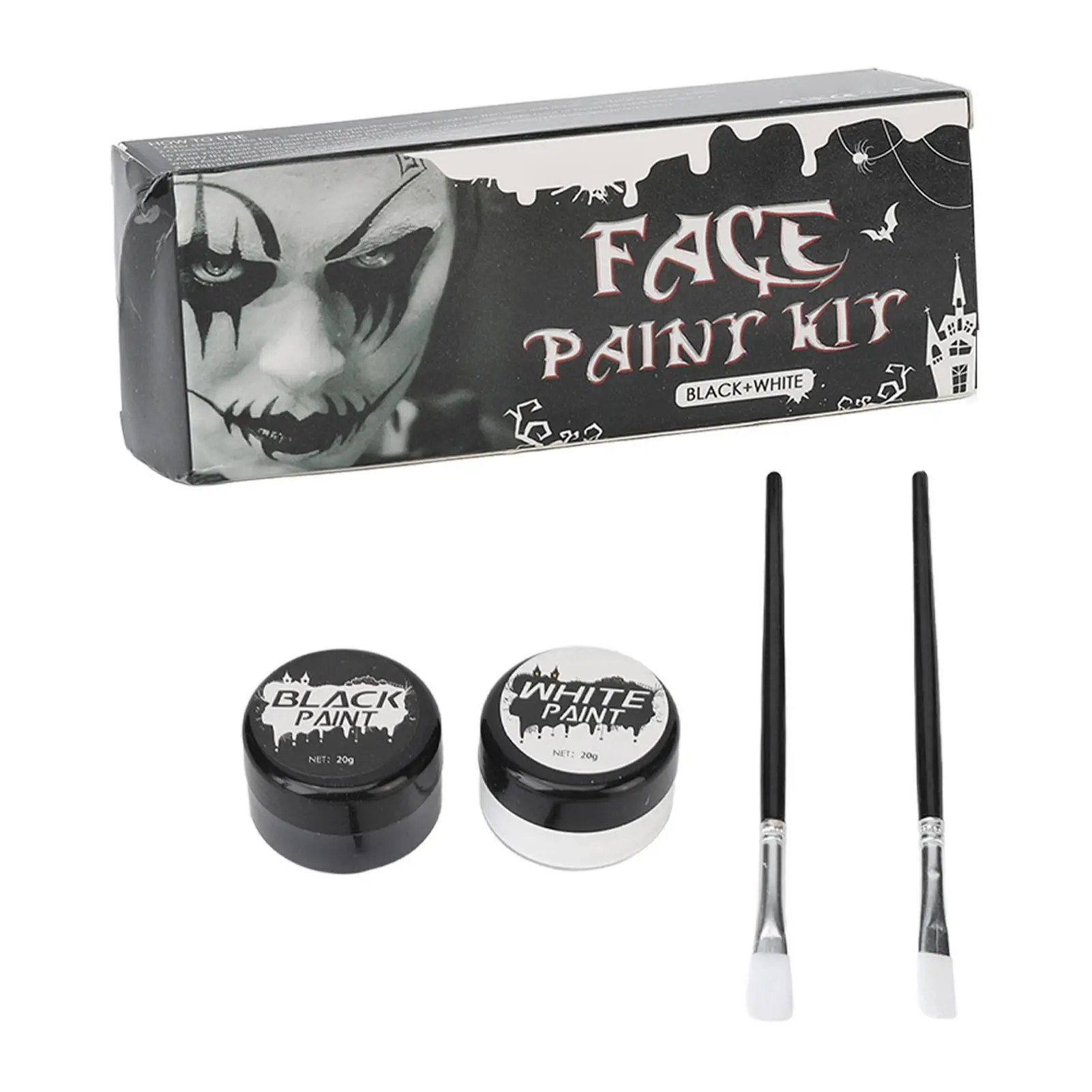 High Coverage Face Paint Kit - Vibrant Color for Cosplay, Safe & Long Lasting Black & White for makeup