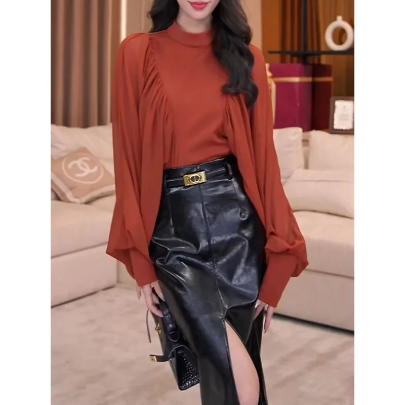 

Unique Design Lantern Sleeve Long-sleeved T-shirt Women's 2025 Autumn New Versatile Niche High-end Top